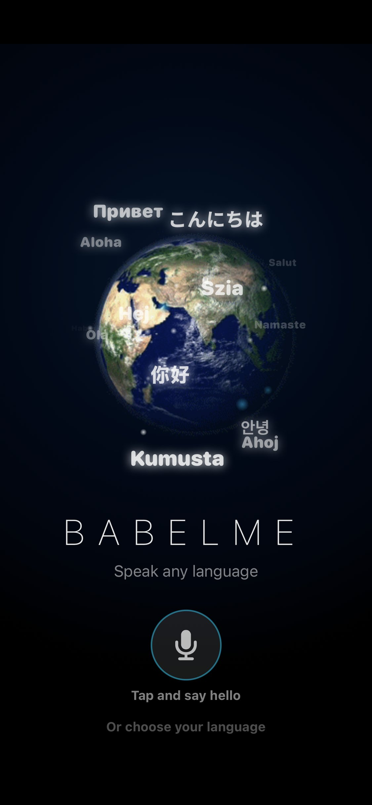 BabelMe app showing translation controls