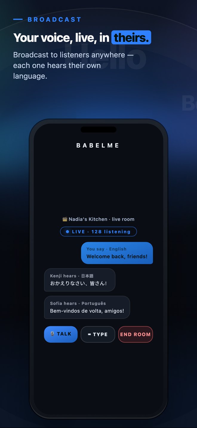 BabelMe broadcast with listeners hearing the room in Japanese and Portuguese