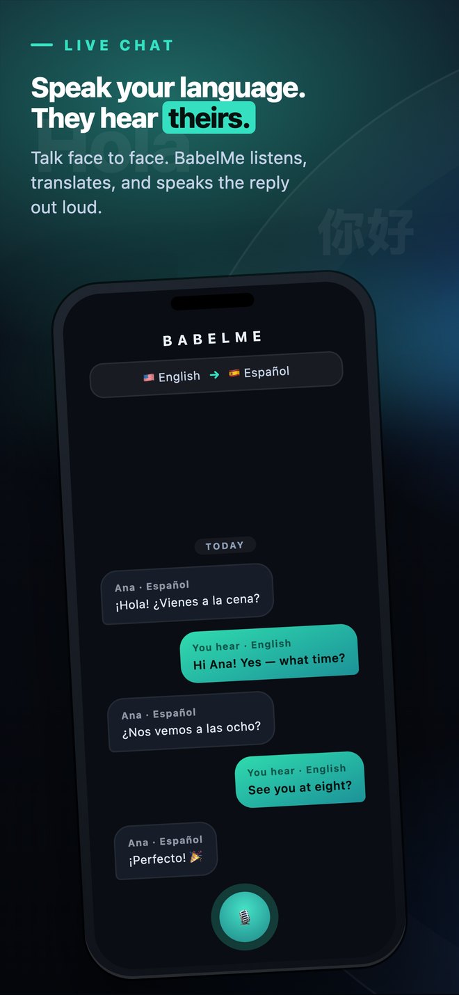 BabelMe live chat translating a conversation between English and Spanish