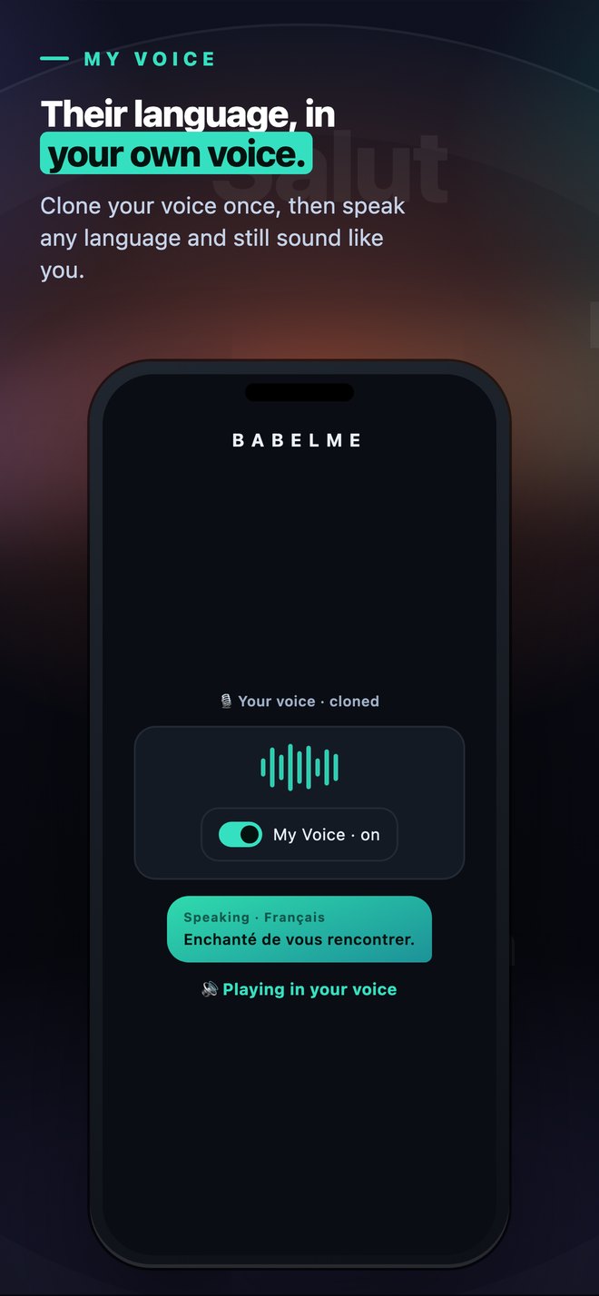 BabelMe My Voice speaking French in the user's own cloned voice