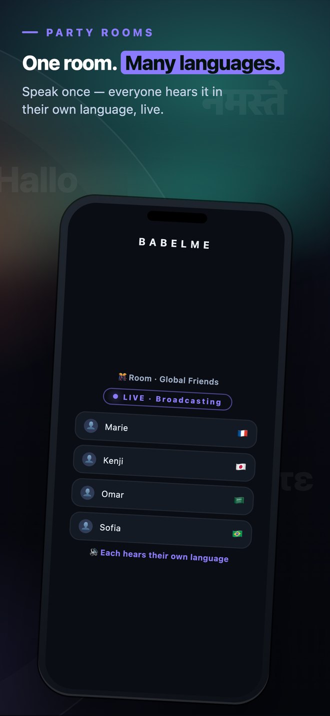 BabelMe party room with each participant reading in their own language
